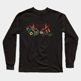 Noel Rustic, Antler Christmas Design Long Sleeve T-Shirt